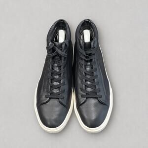 Vince Fynn Leather High Top Sneakers Mens 12 M Black Minimalist Luxury Shoes